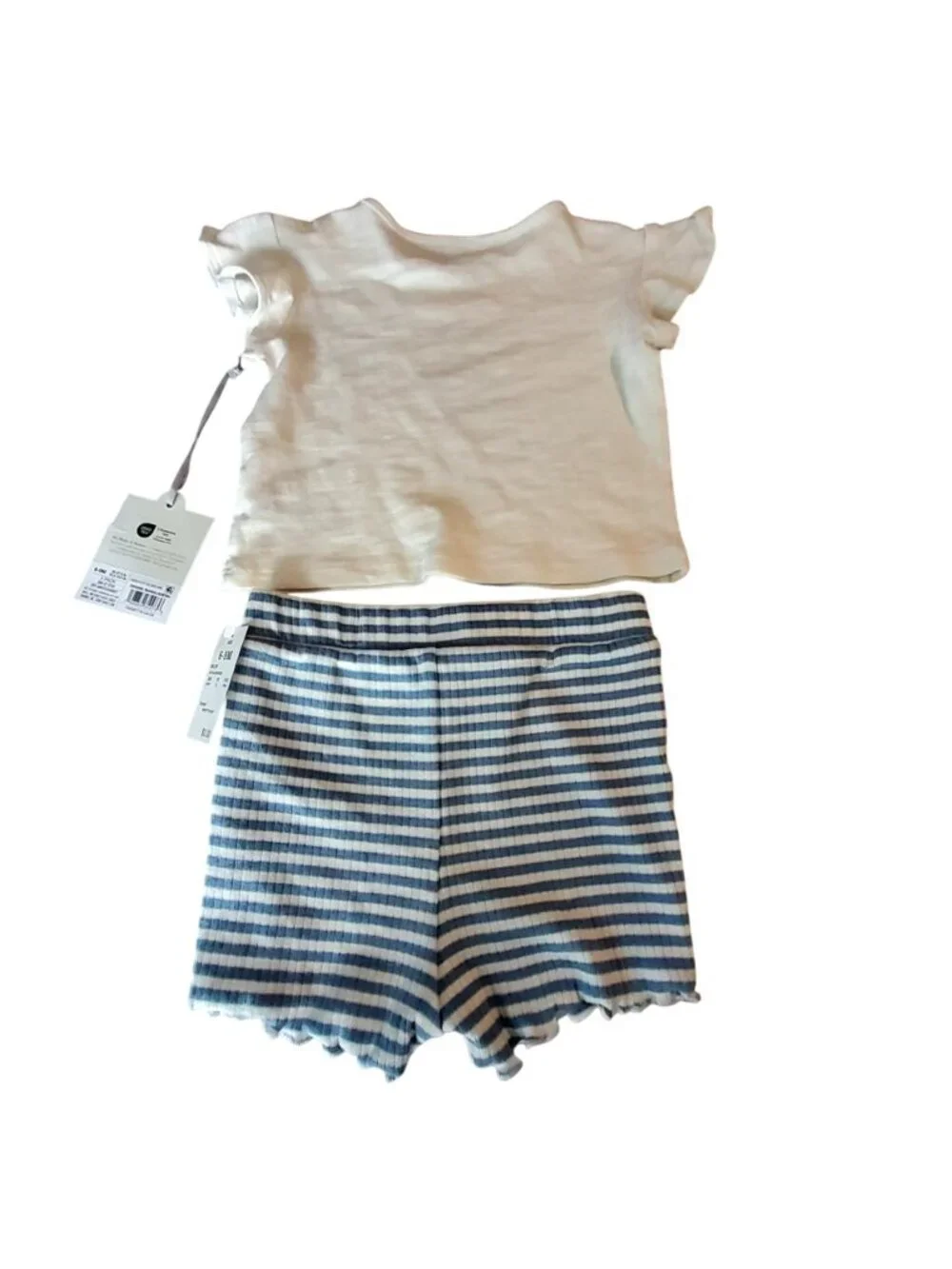 Cloud Island Baby 2-Piece Set In Cream & Blue Stripes Size 6-9Months Lightweight